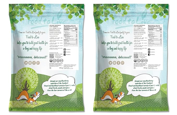 Food to Live Organic Moringa Leaf Powder, 16 Pounds - Non-GMO, Kosher, Raw, Vegan, Bulk, Ground Moringa Oleifera Leaf, Sun-Dried, Great for Drinks, Teas and Smoothies
