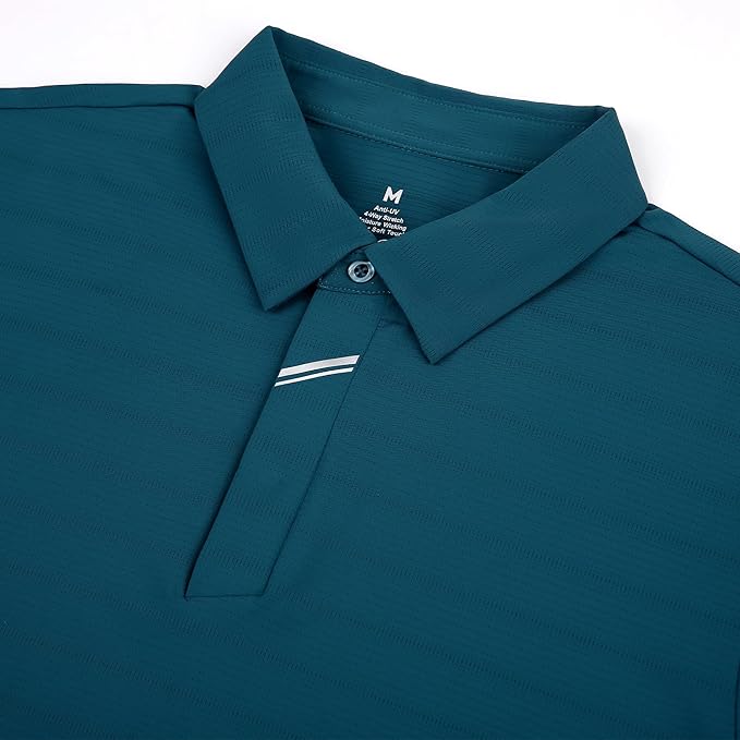 Men's Jacquard Golf Polo Shirt, Moisture Wicking Short Sleeve