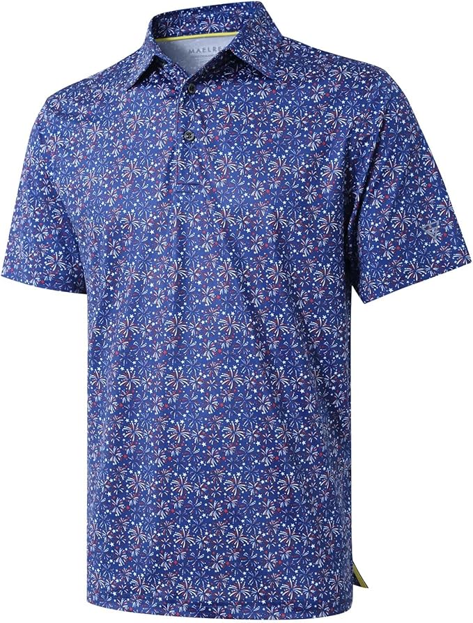 Men's premium striped golf polo in performance fabric with short sleeves.