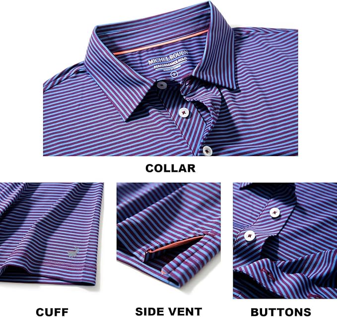 Men's Striped Performance Golf Polo Shirt - Moisture-Wicking Dry Fit