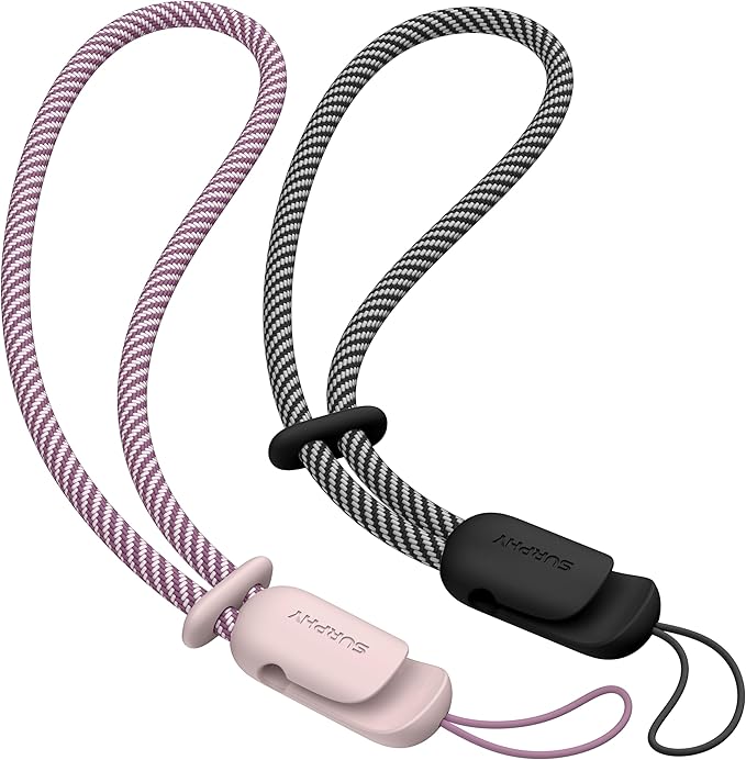 SURPHY 2 Pack Phone Lanyard for Cellphone Case, Phone Wrist Strap for Case, Cellphone Strap with 2-Color Braided, Charm Wrist Lanyard for Women and Men, Cellphone Wrist Lanyard for Women, Pink & Black