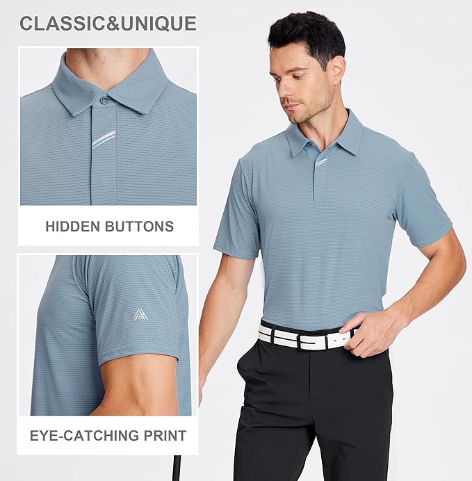 Men's Jacquard Short Sleeve Golf Polo Moisture Wicking Performance