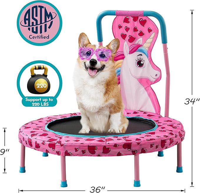 36-inch Kids Mini Trampoline with Handlebar and Safety No-Gap Design