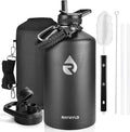 One Gallon Water Bottle Insulated, Triple Walled Vacuum Stainless Steel (Cold for 48 Hrs), Leak Proof & Non-BPA, Large Water Flask Jug with Paracord Handle & Straw Spout Lids