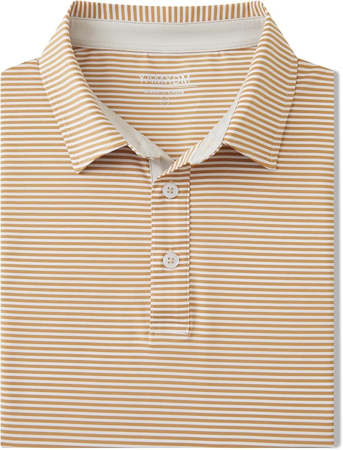 Men's Performance Striped Golf Polo Moisture Wicking Sport Shirt