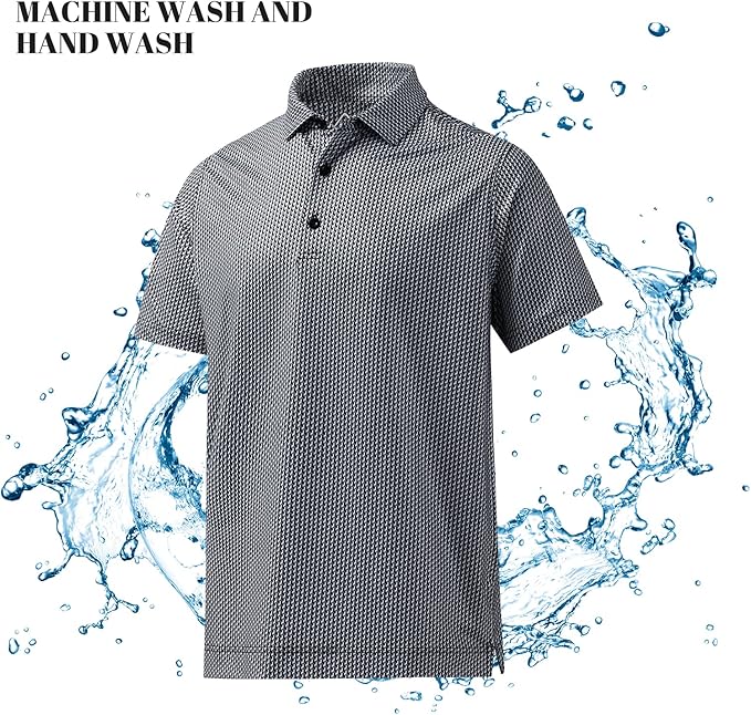 Mens Geometric Print Polo Shirt Short Sleeve Athletic Golf Top