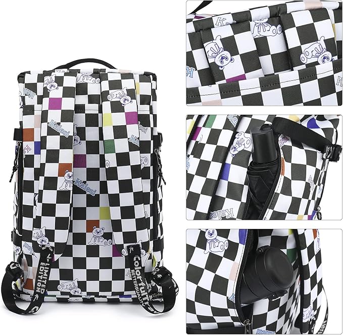 Kalesi Gym Duffle Bag Backpack 4-Way Waterproof with Shoes Compartment for travel Sport Hiking laptop (Checkerboard)