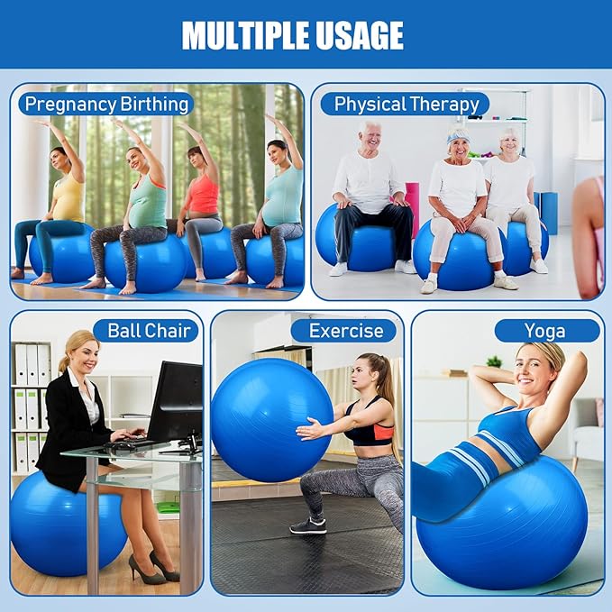 Leyndo 4 Pcs 26 Inch Yoga Exercise Ball Pilates Pregnancy Birthing Fitness Ball with Quick Pump Anti Burst for Improved Posture, Balance, Yoga, Pilates, Training