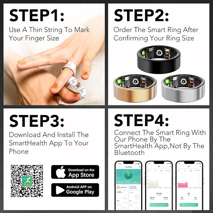 Smart Health Ring for Women Men Fitness Tracker with Heart Rate, Blood Oxygen, Blood Pressure, Sleep Monitoring, Step Counting, IP68 Waterproof for iOS and Android, No Subscription Fee, Silver 8
