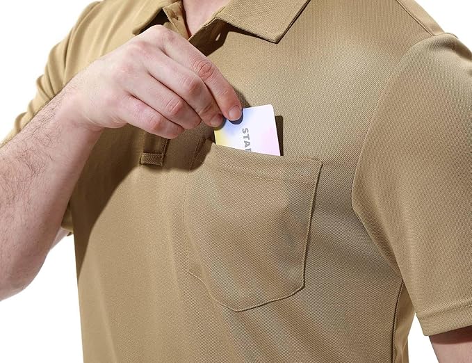 Men's Short Sleeve Quick Dry Polo Shirt with Chest Pocket for Golf