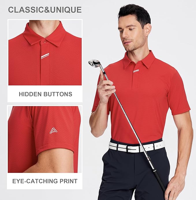 Men's Jacquard Golf Polo Shirt Moisture Wicking Performance Fit