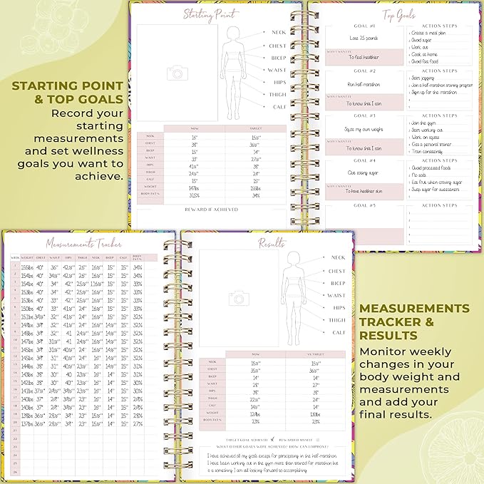 PLANBERRY Food Journal Premium – Nutrition Planner – Diet & Calorie Tracker – Meal & Exercise Diary – Weight Loss Journal (Exotic Cocktail)