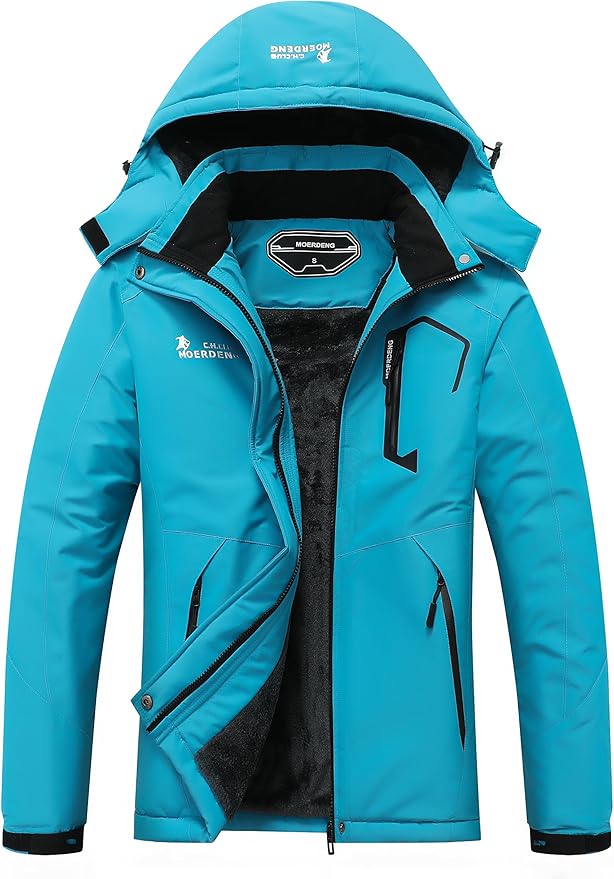 MOERDENG Women's Waterproof Ski Jacket Warm Winter Snow Coat Mountain Windbreaker Hooded Raincoat Jacket
