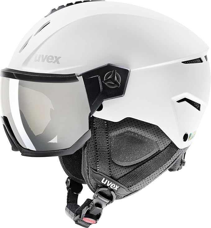 uvex Instinct Visor - Adjustable ski & Snowboard Helmet with Integrated Visor for Women & Men - White-Black Matte - Medium