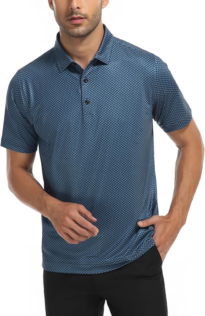 Man wearing a quick-dry athletic short sleeve polo shirt for golf