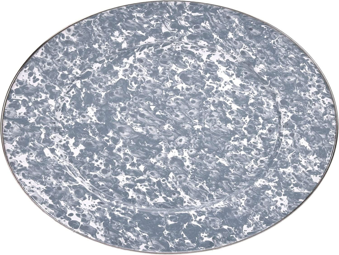 12 x 16 inch grey swirl oval enamelware platter