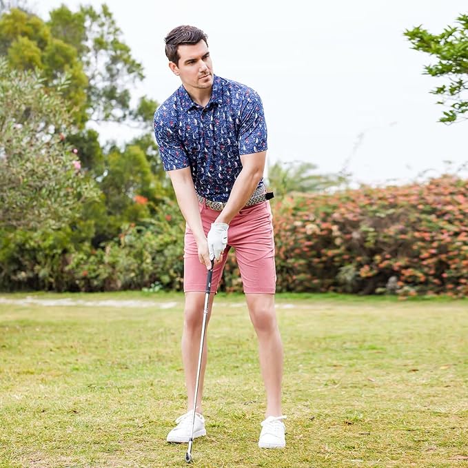 Men's Striped Performance Golf Polo Shirt - Quick Dry Breathable