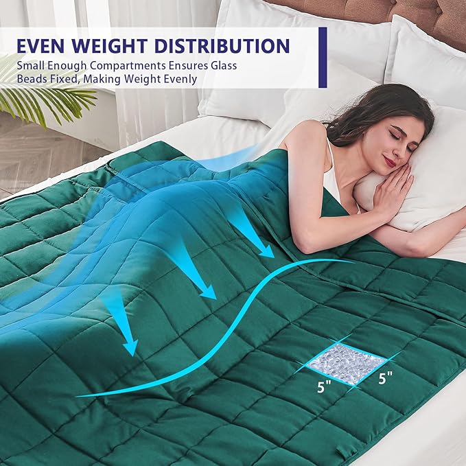 yescool Weighted Blanket for Adults (17 lbs, 48" x 72", Dark Green) Cooling Heavy Blanket for Sleeping Perfect for 190-210 lbs, Twin Size Breathable Blanket with Premium Glass Bead, Machine Washable