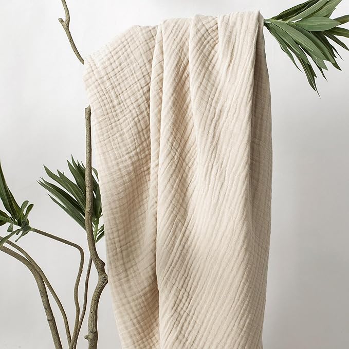 Carriediosa 100% Cotton Muslin Throw Blanket 66" X 90" Twin XL Size，4-Layers Summer Gauze Throws for Bed Couch，Soft Lightweight Breathable Linen Blankets Bedspread for Adults All Season，Khaki