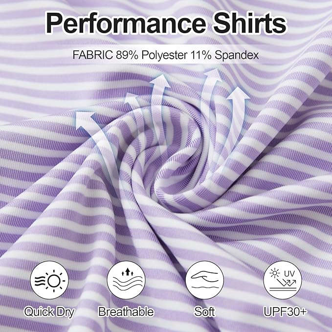Men's Performance Striped Golf Polo Moisture Wicking Sport Shirt