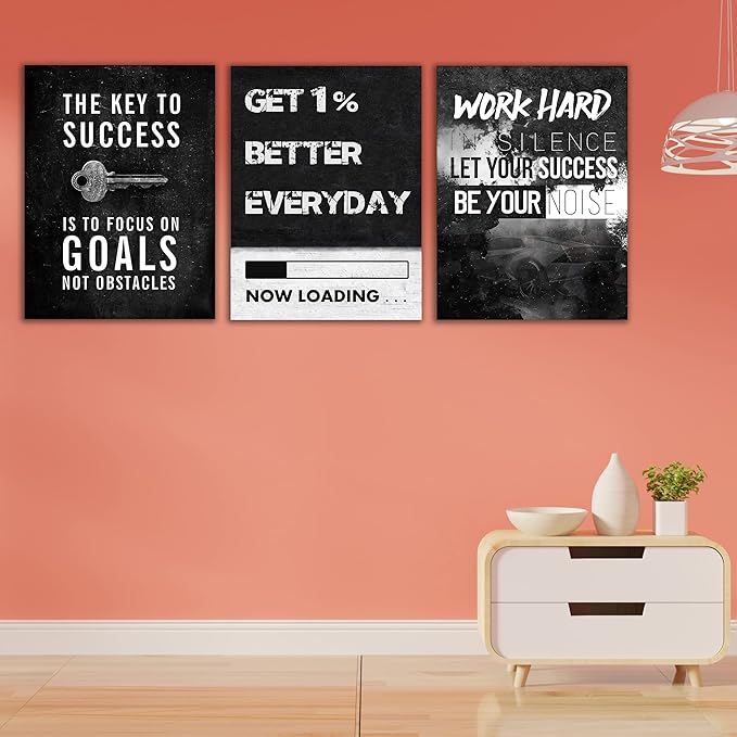 Yetaryy Motivational Poster Inspirational Wall Art 3 Pieces Canvas Painting Lion Artwork for Living Room Office Modern Home Decor Prints Pictures Wall Decor Framed Ready to Hang [60''Wx 28''H]