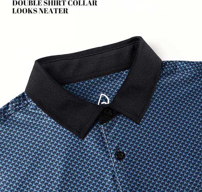 Men's Geometric Print Performance Golf Polo Shirt - Navy Blue