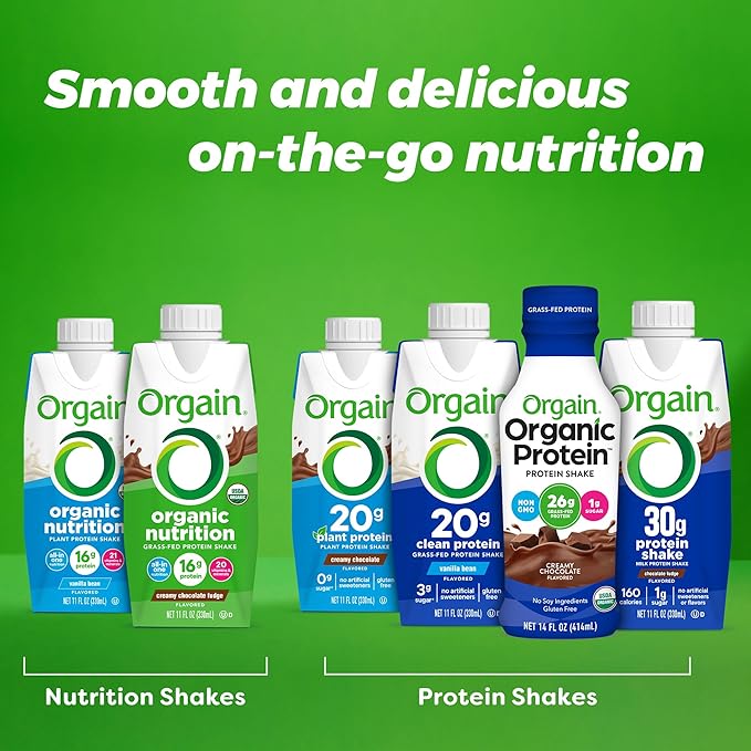 Orgain Clean Protein Shake, Grass Fed Dairy, Vanilla Bean - 20g Whey High Protein, Kosher, Ready to Drink, Low Net Carbs, Gluten Free, No Soy Ingredients, 11 Fl Oz (Pack of 4)
