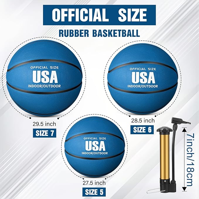HyDren 12 Pcs Basketballs Bulk with Pump Donation Supplies Size 5/6/7 Deflated Basketball for Outside Sport Operation Machine Stitched Ball