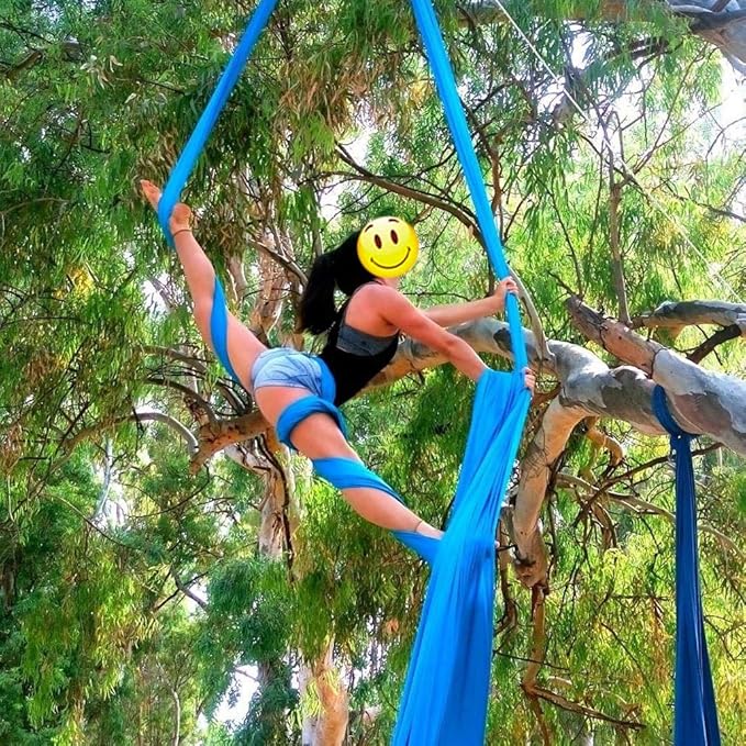DASKING Aerial Silks Starter Kit - Durable 11Yards of Aerial Yoga Hammock with Hardware, Aerial Swing for Acrobatic Flying Yoga & All Levels (Aerial Rigging Point Up to 14ft)