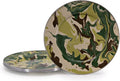 Set of four 10.5-inch Golden Rabbit enamelware dinner plates featuring a camouflage pattern