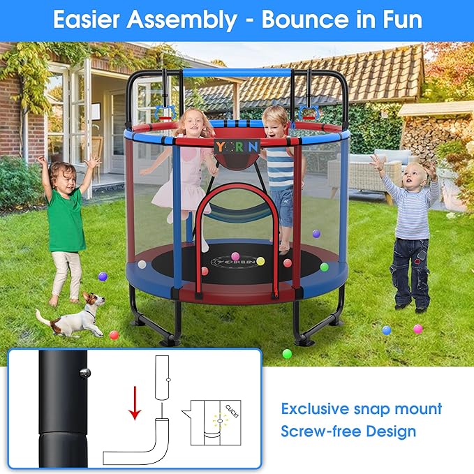Kids Mini Trampoline with Basketball Hoop, Swing & Gymnastics Bar