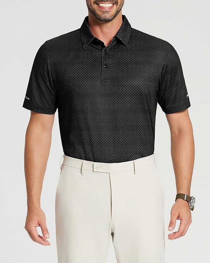 Men's Performance Striped Golf Polo - Moisture Wicking Sport Shirt