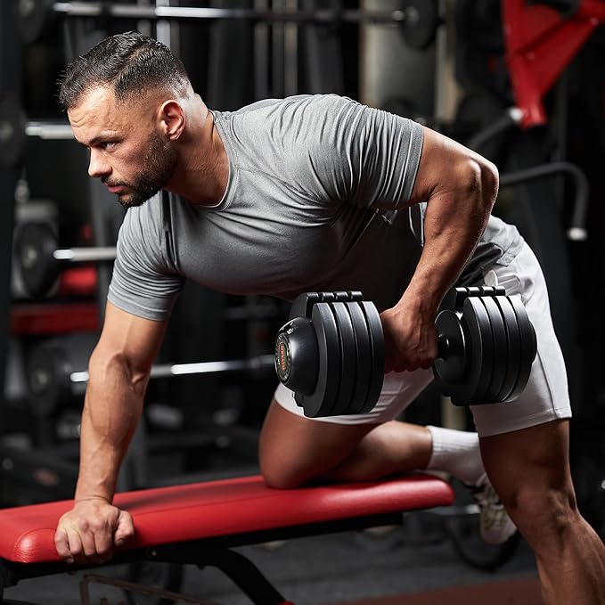 52LBS Single/Pair Adjustable Dumbbells Set Premium Rubber Coated Dumbbell Set with Secure Locking Mechanism for Safe & Customizable Strength Training