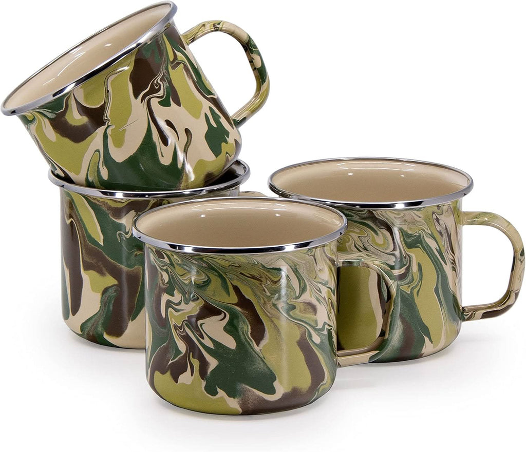 Camouflage Enamelware 24 oz Grande Mugs - Set of 4 Large Coffee Mugs