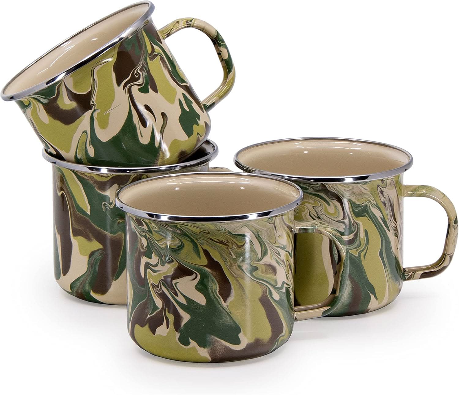 Camouflage Enamelware 24 oz Grande Mugs - Set of 4 Large Coffee Mugs