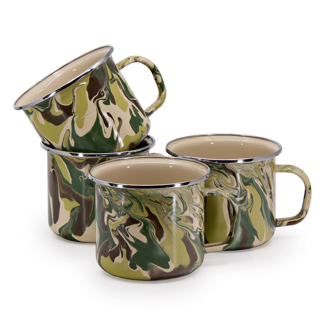 Grande Enamelware Mugs 24 oz, Set of 4 Carbon Steel Coffee Cups