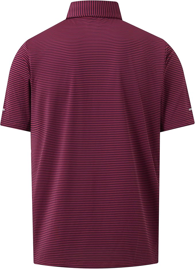 Men's Striped Golf Polo Shirt - Moisture Wicking Performance Sport