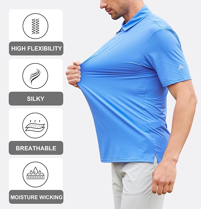 Men's Jacquard Golf Polo Shirt Moisture Wicking Performance Fit