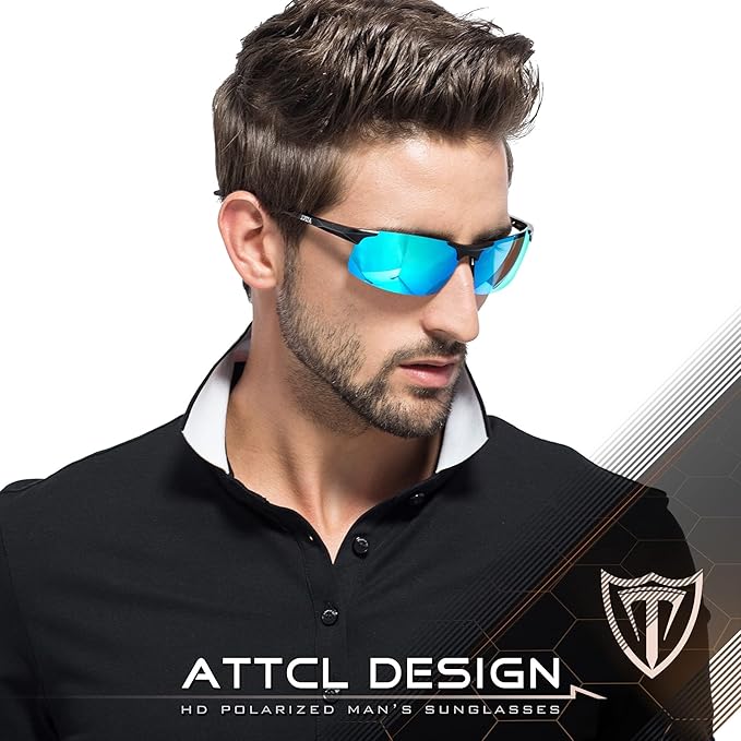 ATTCL Men's Sports Polarized Sunglasses Men for Driving running Fishing Golf - UV Protection Sun glasses Metal Frame