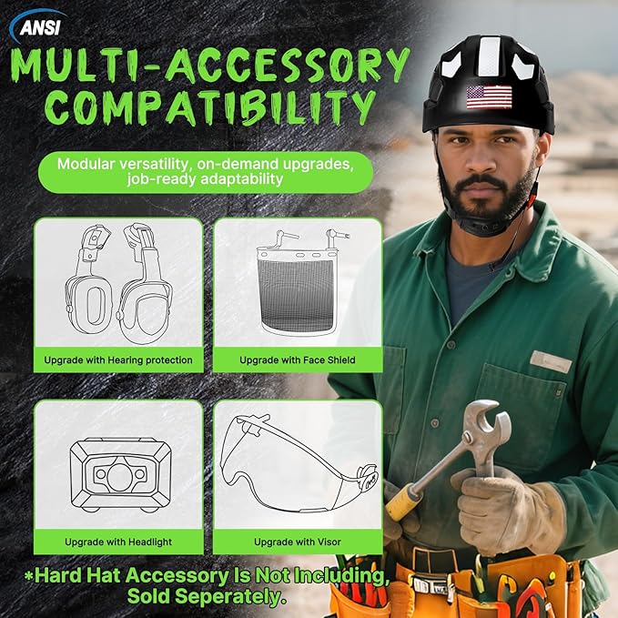 AOLAMEGS Construction Safety Hard Hat - ANSI Z89.1 Type Ι OSHA Approved Safety Helmets with Chin Straps Lightweight Reflective Vented ABS Hard Hats For Men Women Industrial Workwear 6-point Suspension