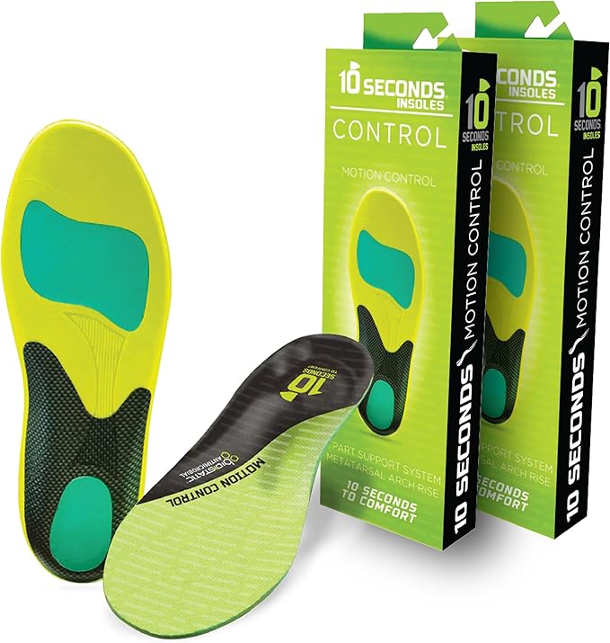 10 Seconds 3210 Motion Control Shoe Insoles, M 6, W 8 (2 Pack)