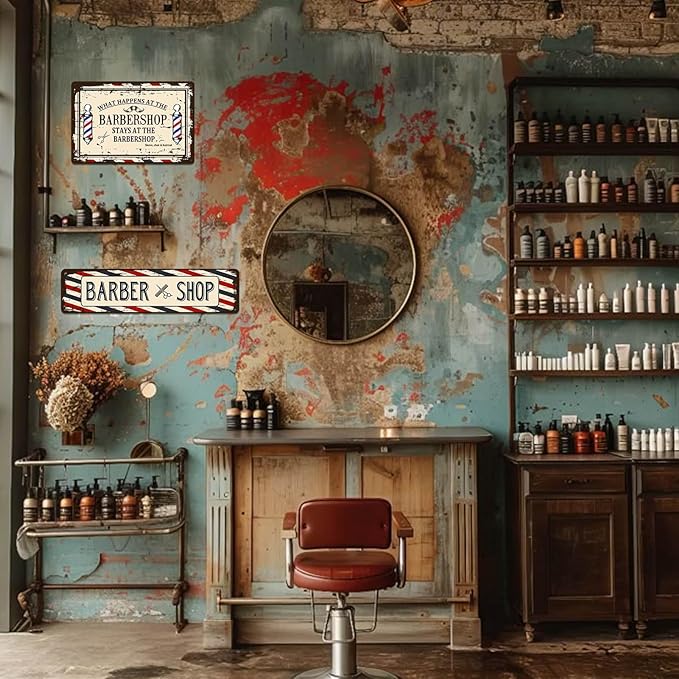 Barber Shop Decor Accessories - Barbershop Poster Metal Tin Signs Vintage Wall Art, Barber Gifts for Men Haircut Decorations 4x16 Inch