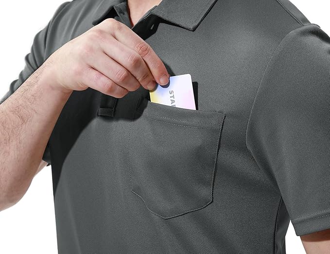 Men's Short Sleeve Quick Dry Polo Shirt with Chest Pocket for Golf