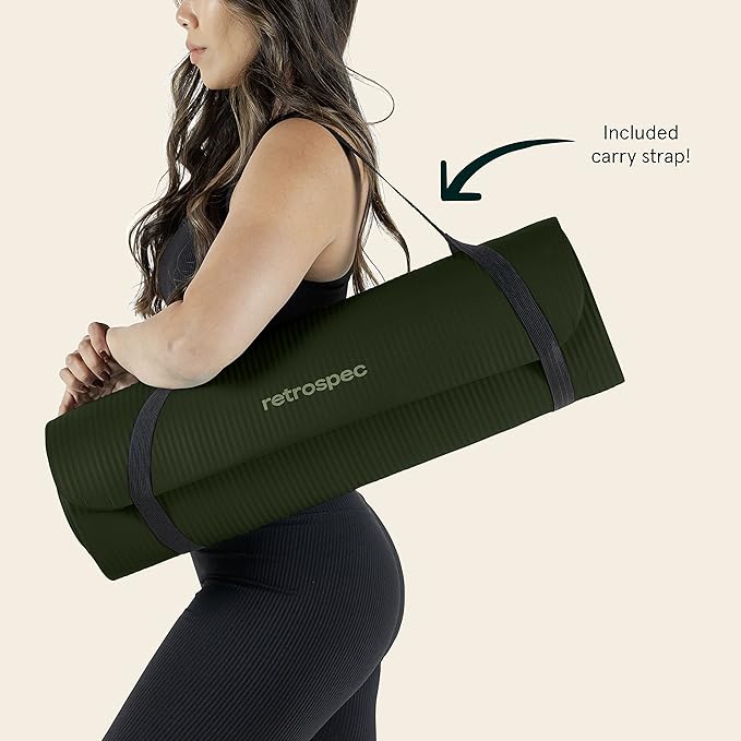 Retrospec Solana Yoga Mat 1/2" Thick w/Nylon Strap for Men & Women - Non Slip Exercise Mat for Yoga, Pilates, Stretching, Floor & Fitness Workouts