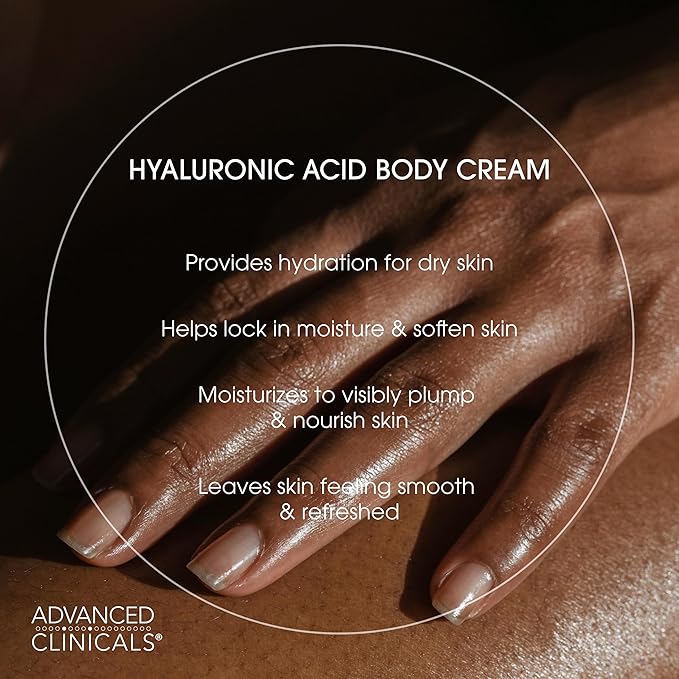 Advanced Clinicals Hyaluronic Acid Moisturizer Body Cream W/Vitamin E | Hydrating Cream & Body Lotion For Women & Men To Help Improve Look of Wrinkles, Dry Skin, Crepey Looking Skin, 16 Ounce