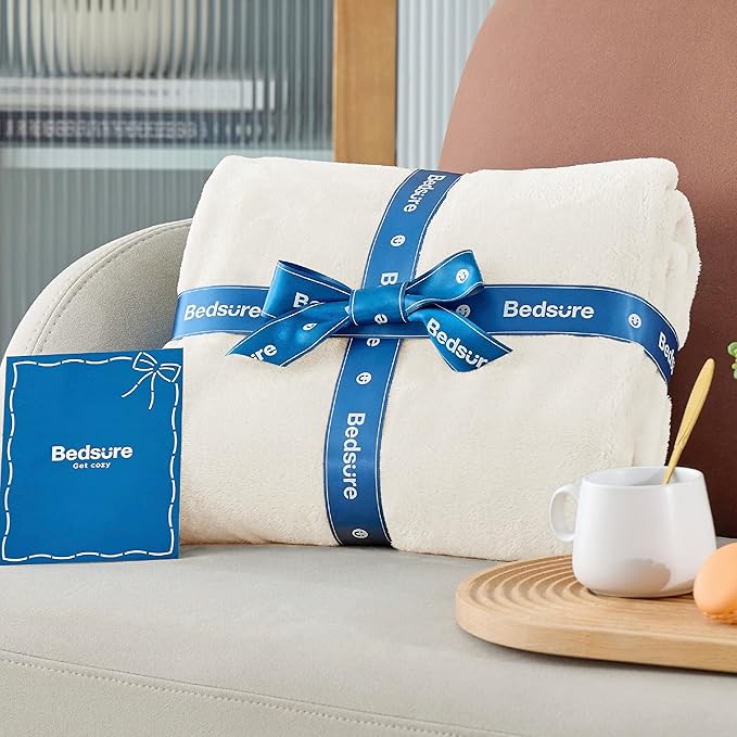 Bedsure Fleece Throw XL Blanket Cream - 300GSM Soft Lightweight Plush Cozy Blankets for Bed, Sofa, Couch, Travel, Camping, 50x70 inches