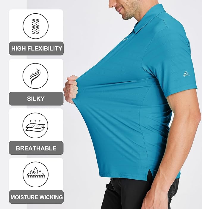 Men's Jacquard Golf Polo - Moisture Wicking Short Sleeve Active Shirt