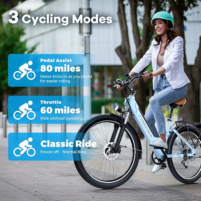 DriftGod 26" Electric Bike for Adults – Powerful 1000W Motor, 48V Removable Battery, 7-Speed, Front Suspension & LCD Display – Commuter and Mountain EBike for Women