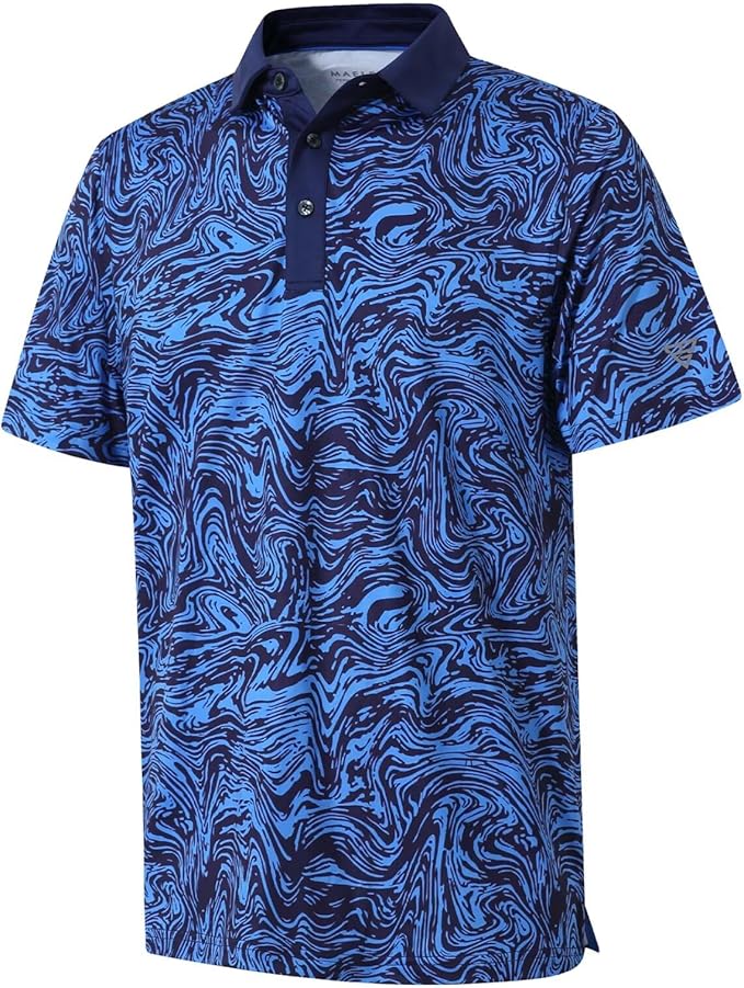Men's short sleeve performance golf polo with striped pattern