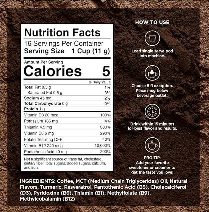 VitaCup Genius Vanilla Keto Coffee Pods w/MCT Oil, Turmeric, B Vitamins, & D3 for Energy & Focus in Recyclable Single Serve Pod Compatible with K-Cup Brewers Including Keurig 2.0, 16 CT